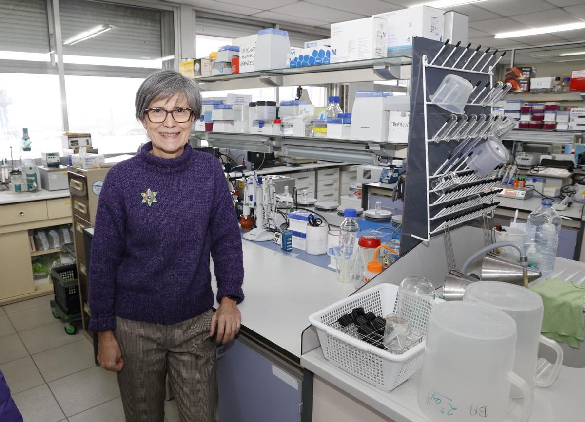 Carmen González, en su laboratorio del Instituto de Investigaciones Marinas, en Bouzas.