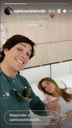 María Pombo y Pablo Castellanos en el hospital para dar a a luz a su primer hijo