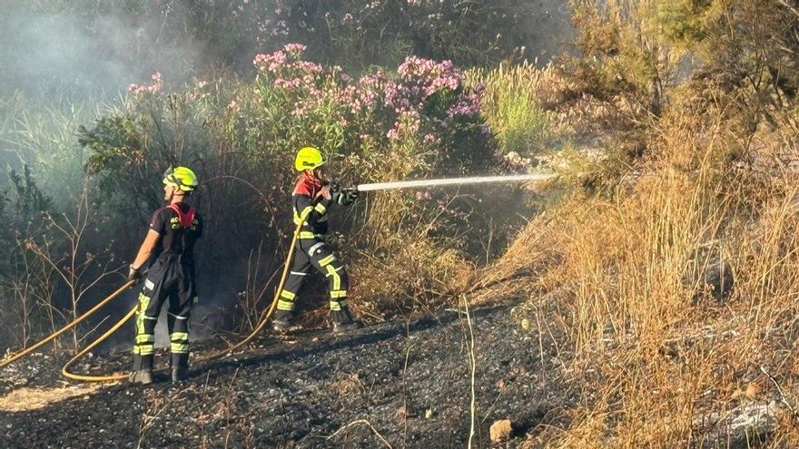 Incendio de matorral y pastos en el Parque de Levante junto a un poblado chabolista