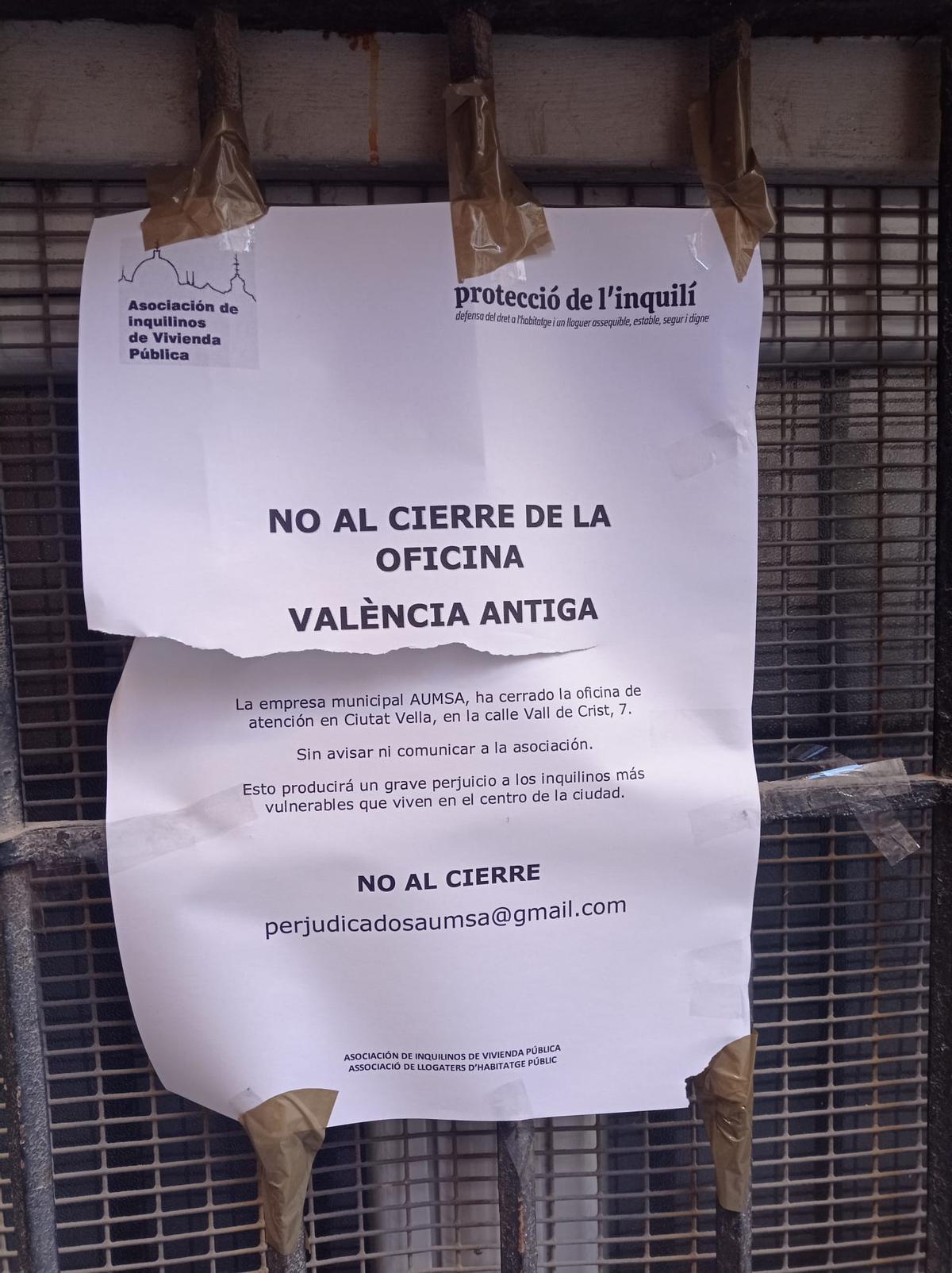 La asociación de inquilinos pide en Ciutat Vella que no se cierre su oficina