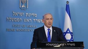 Archivo - El primer ministro israelí, Benjamin Netanyahu, en rueda de prensa desde Jerusalén en una imagen de archivo