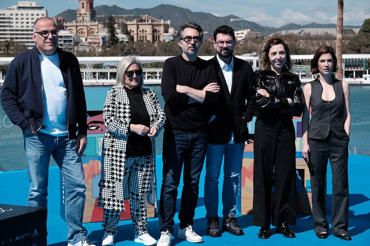 Presentación de 'Pizza Movies' en el Festival de Málaga por parte del guionista y director Carlos Padial, Berto Romero, Judit Martín  y Bruna Cusí