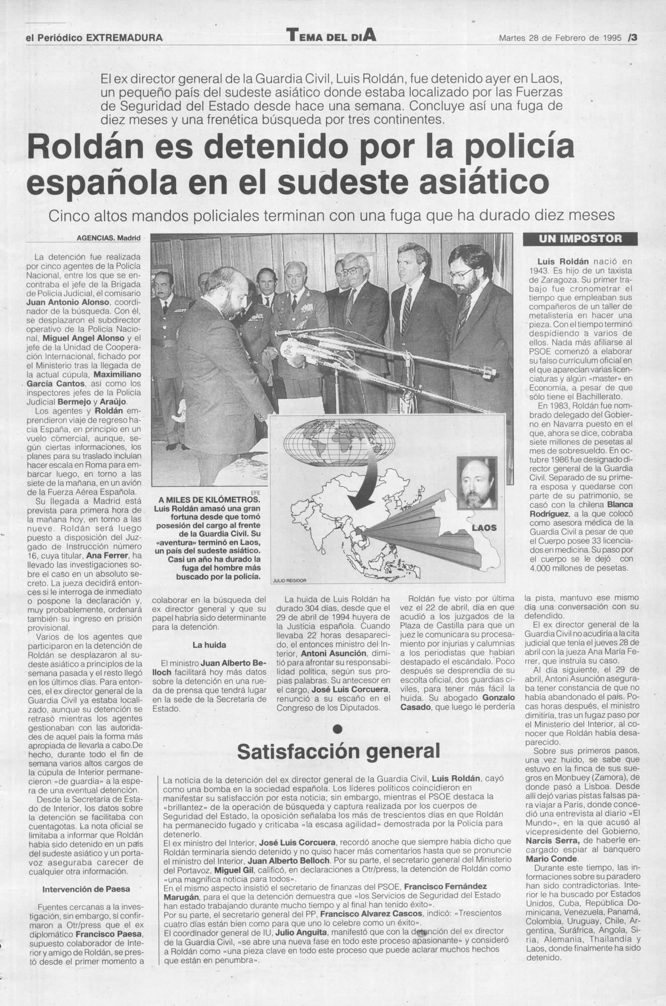 Tercera página de El Periódico Extremadura el 28 de febrero de 1995.