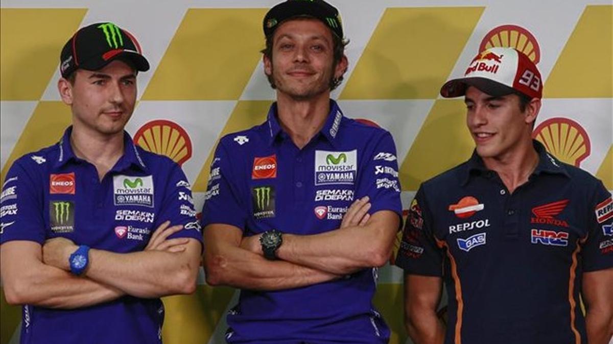 Lorenzo, Rossi y Márquez