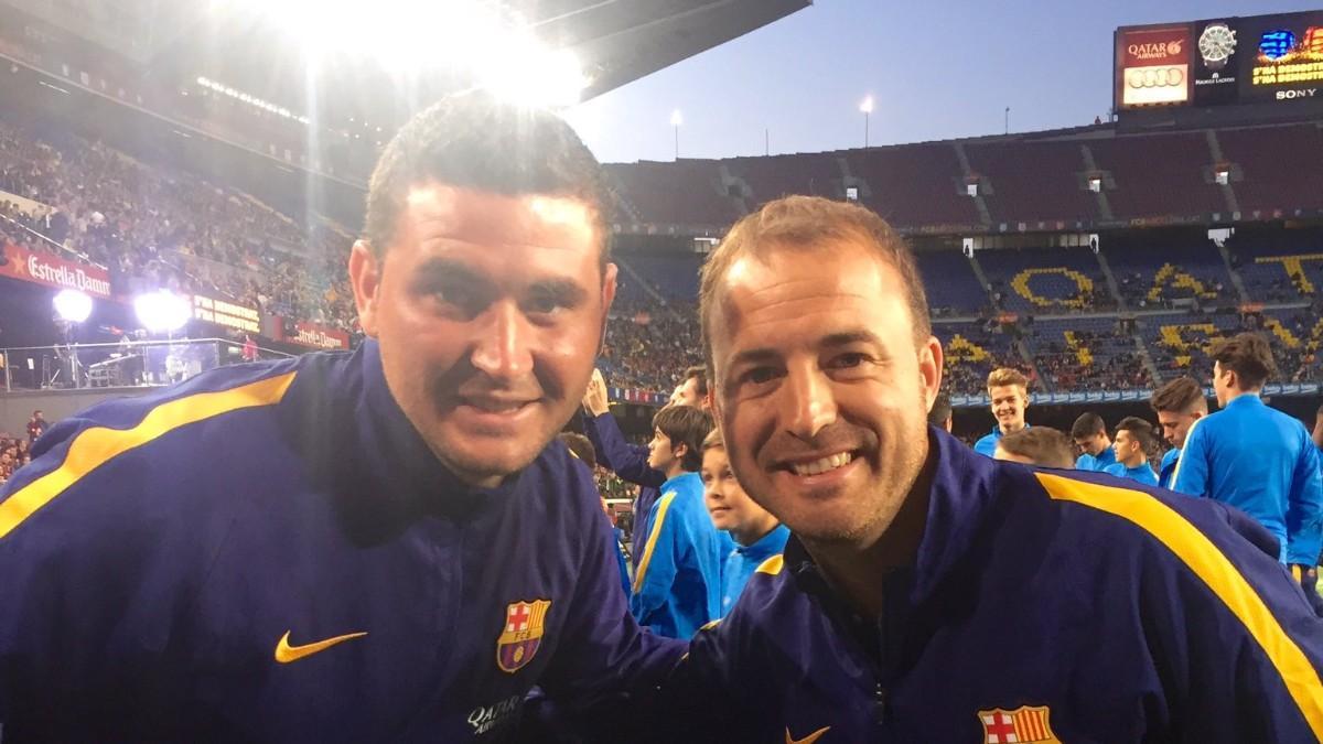 David Sánchez y Alex Urrestarazu, en el Camp Nou