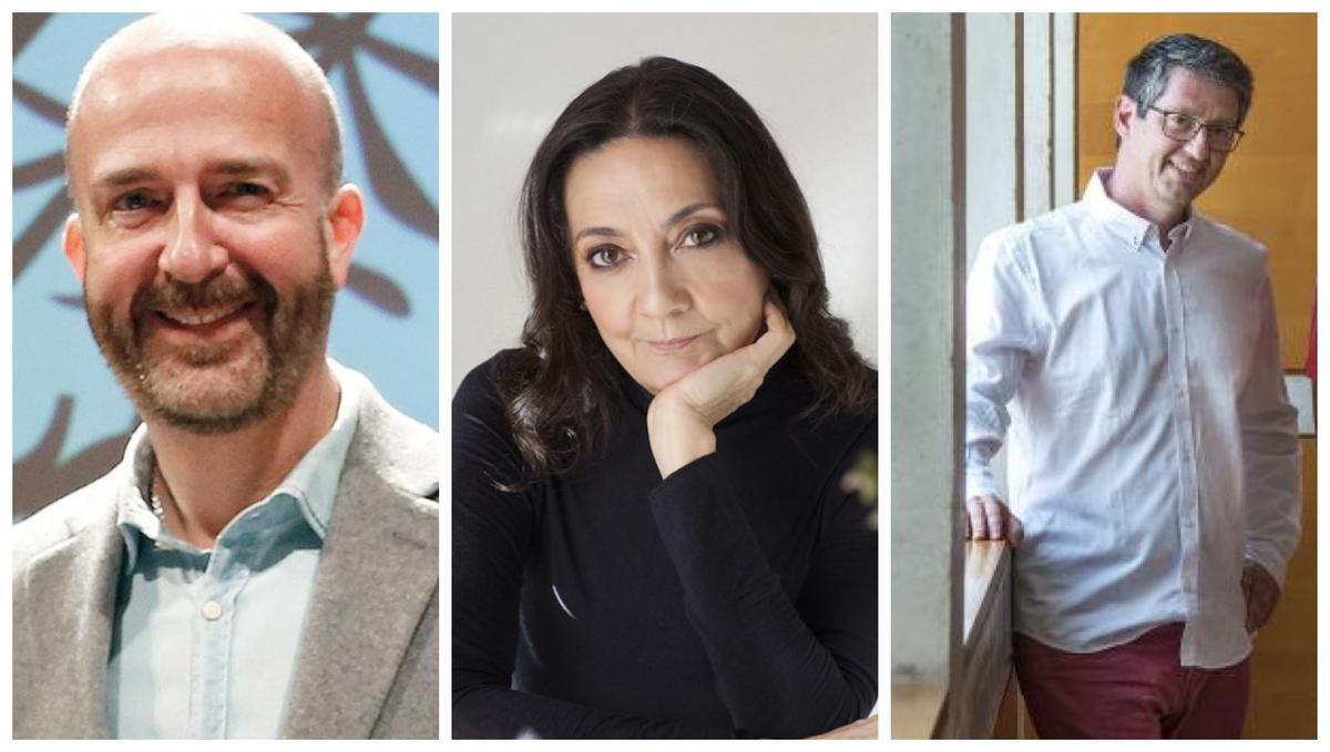 El director artístico del Liceu Victor García de Gomar y los compositores Sira Hernández y Bernat Vivancos.