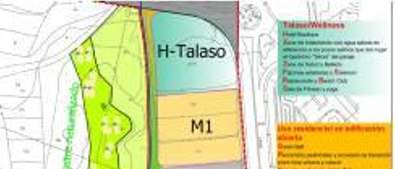 El plano con la distribución de las viviendas y el hotel.