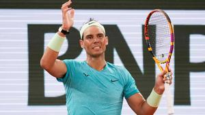 Rafa Nadal, en el partido de primera ronda de Roland Garros contra Alexander Zverev