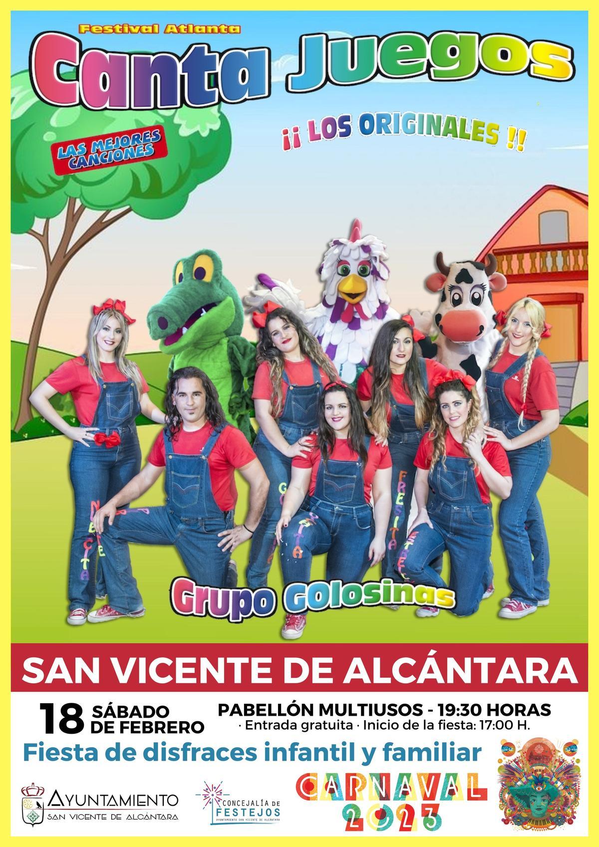 Cartel de los Canta Juegos en San Vicente de Alcántara.