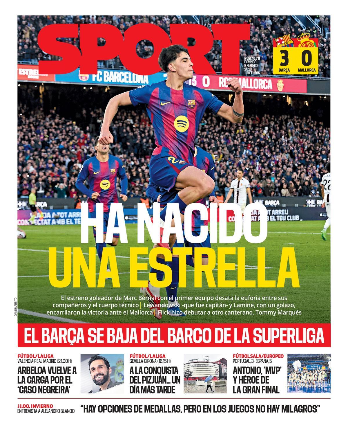Esta es la portada de SPORT de hoy domingo, 8 de febrero de 2026