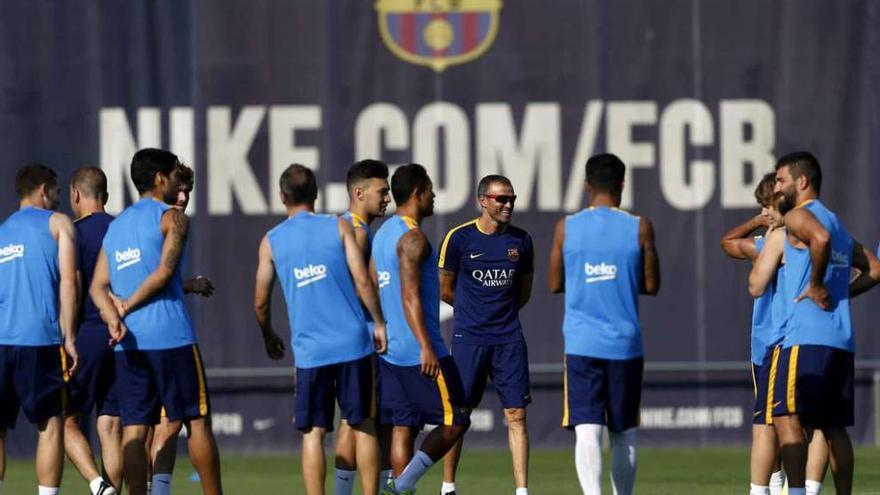 La plantilla, en el entrenamiento de ayer.