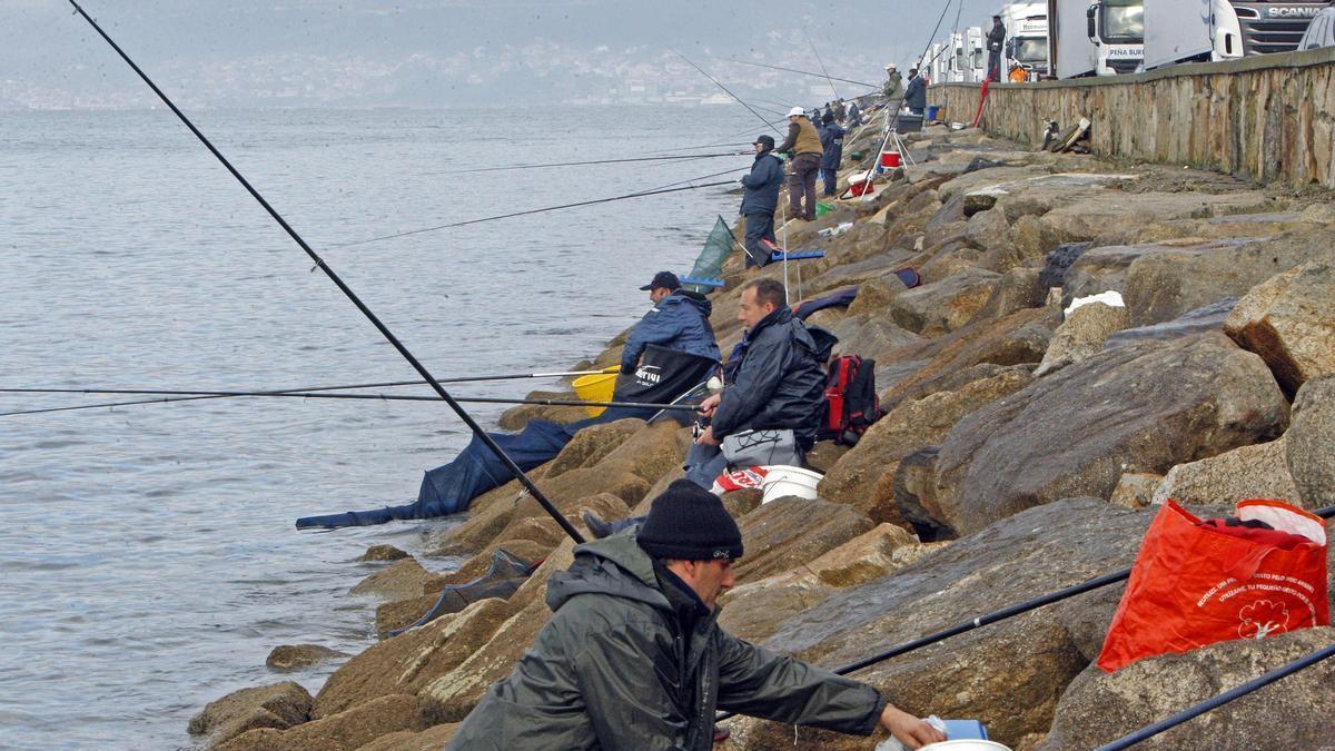 Un campeonato gallego de pesca en la ría de Vigo