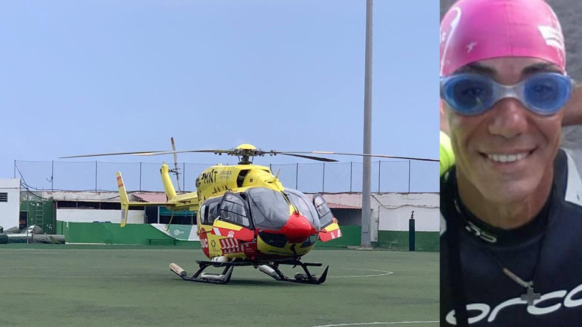 Helicóptero del SUC que acudió al lugar y, a la derecha, imagen de Suso Muñoz Jiménez