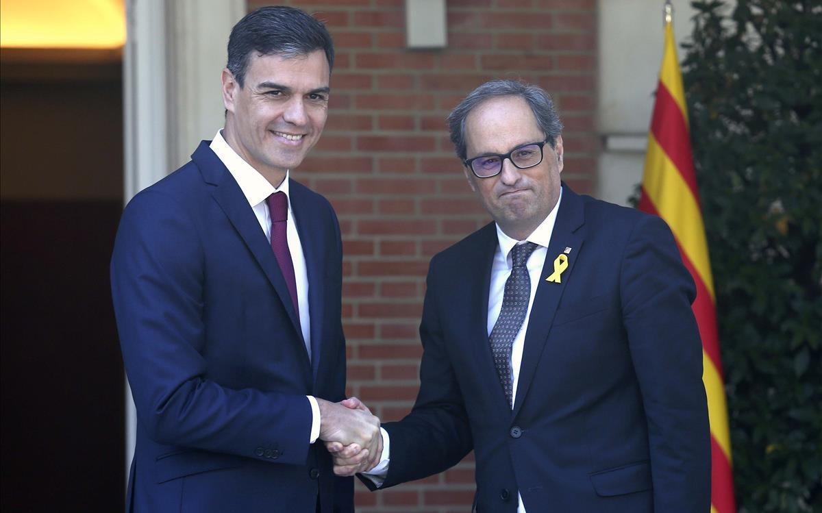 Reunión entre Pedro Sánchez y Quim Torra en la Moncloa, el 9 de julio del 2018.