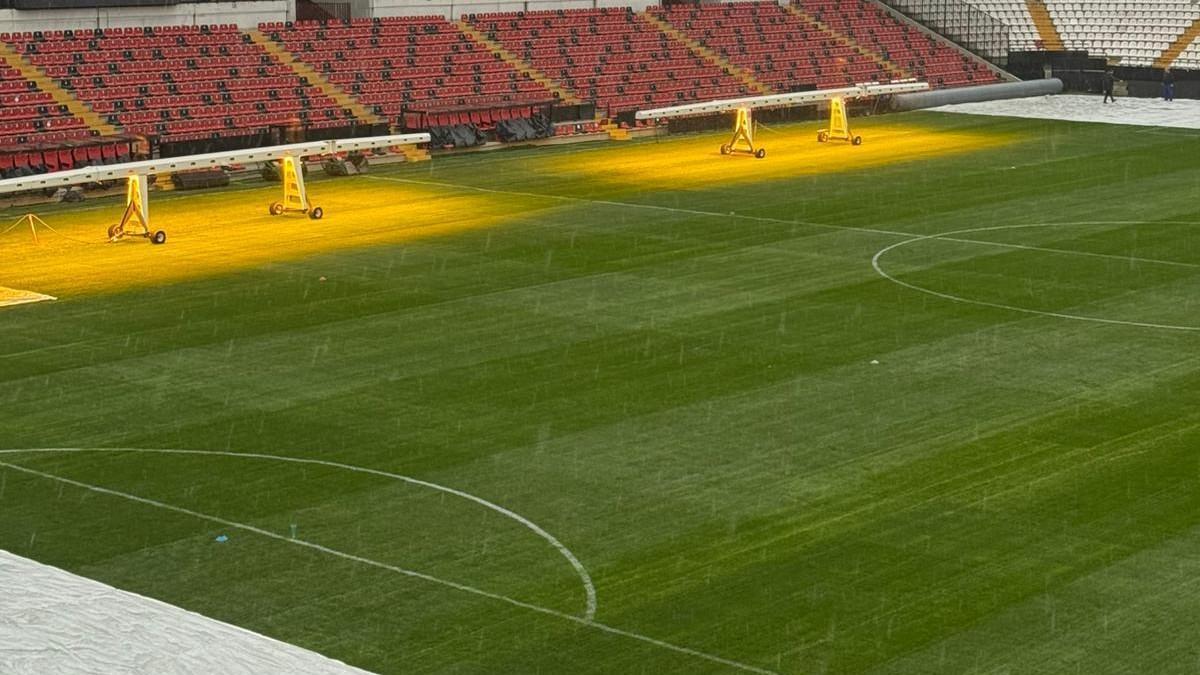Así estaba el césped del estadio de Vallecas, que ha provocado la suspensión del Rayo-Oviedo.