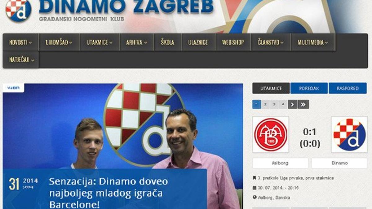 Esta es la portada de la página web del Dinamo de Zagreb