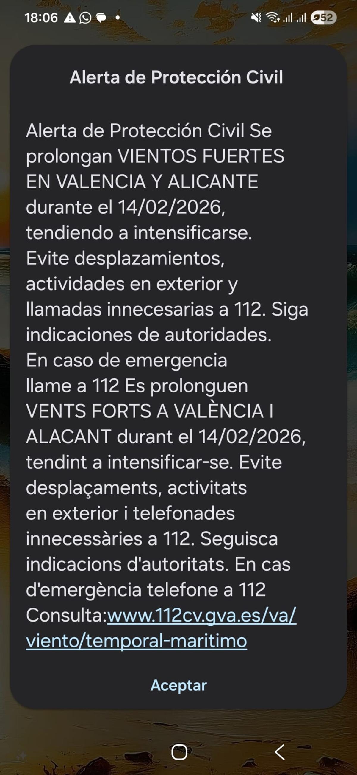 Es Alert enviado a la provincia de Valencia y Castellón