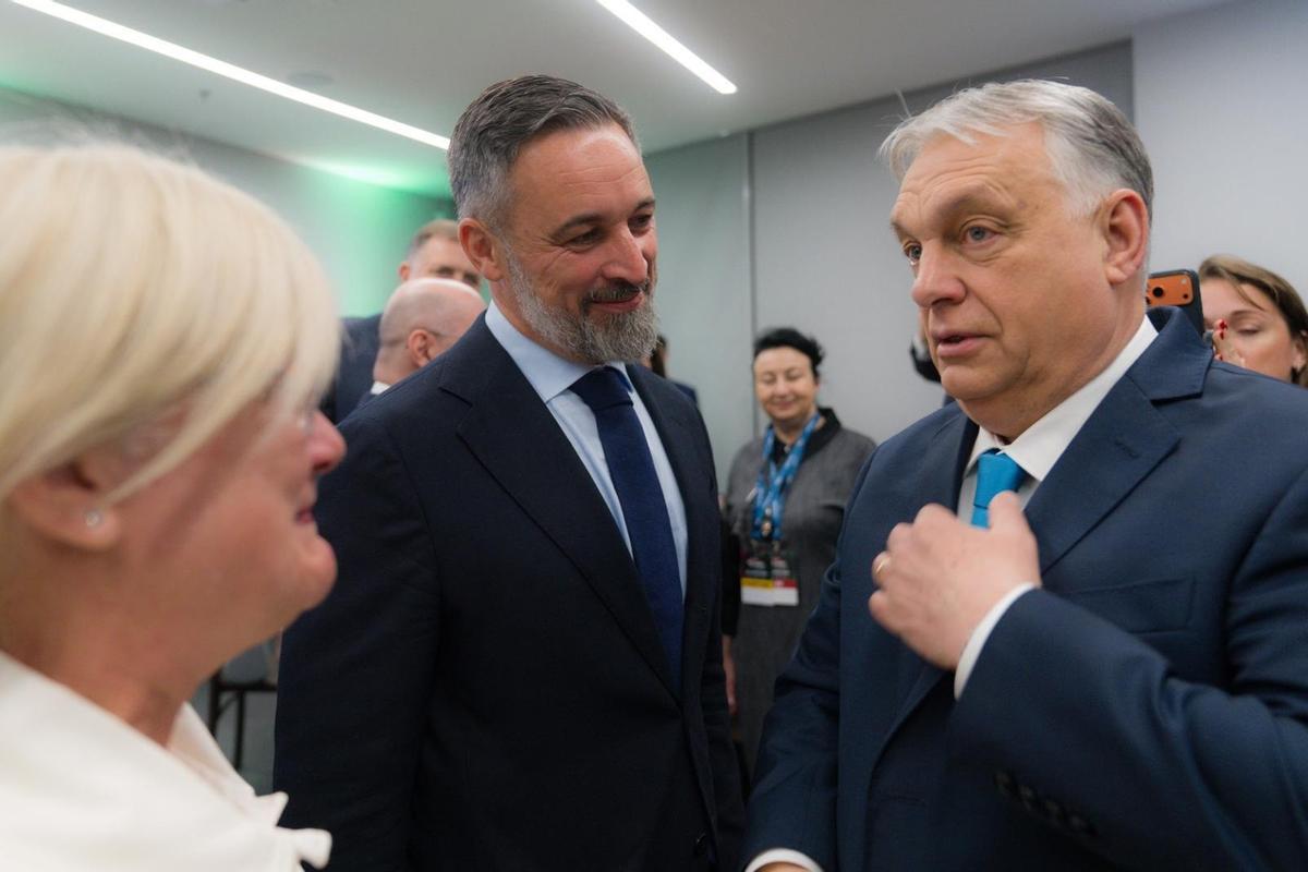 Santiago Abascal y Viktor Orbán, el sábado 21 de marzo en la CPAC en Budapest, Hundría.