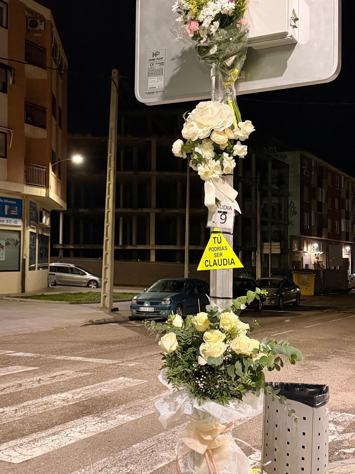 Flores colocadas junto al paso de peatones en el que tuvo lugar el atropello.