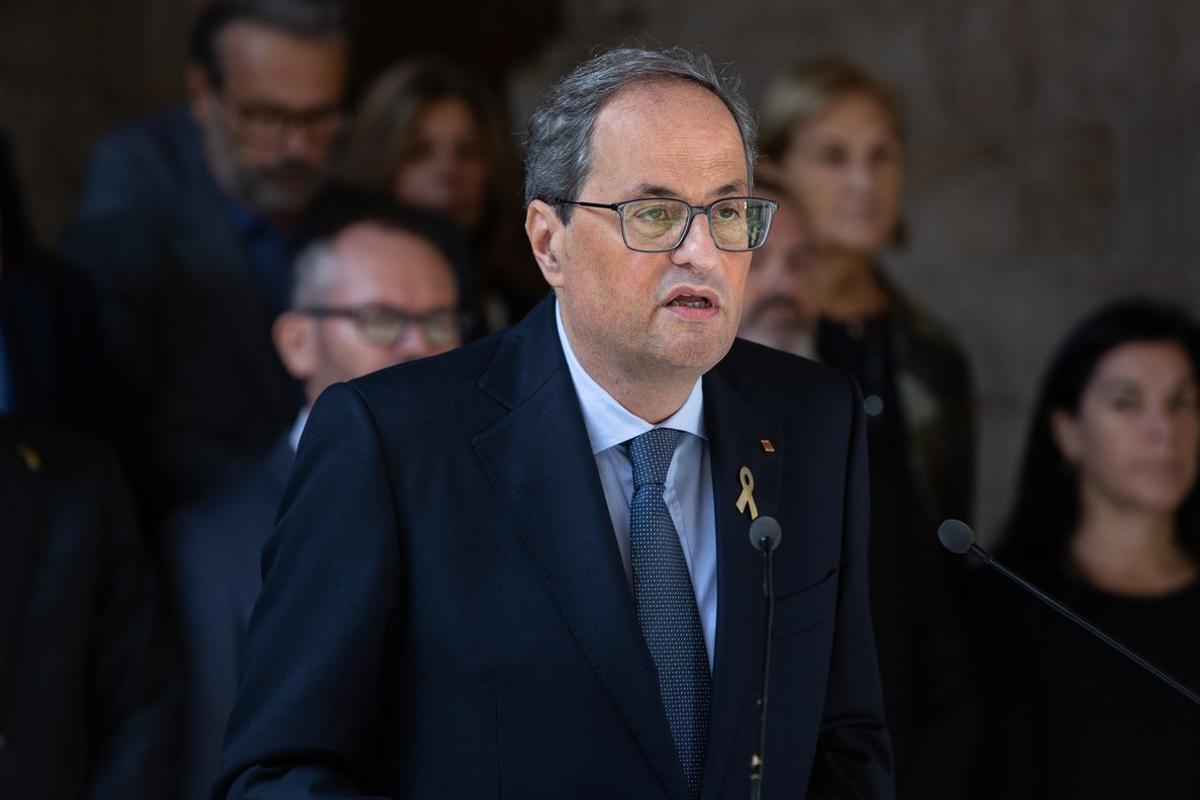 14/10/2019 El president de la Generalitat de Catalunya, Quim Torra, hace una declaraciÃ³n institucional tras conocerse la sentencia del Tribunal Supremo (TS) sobre el proceso independentista catalÃ¡n del 1-O, en el Palau de la Generalitat, Barcelona (Cataluna, EspaÃ±a), a 14 de octubre de 2019.