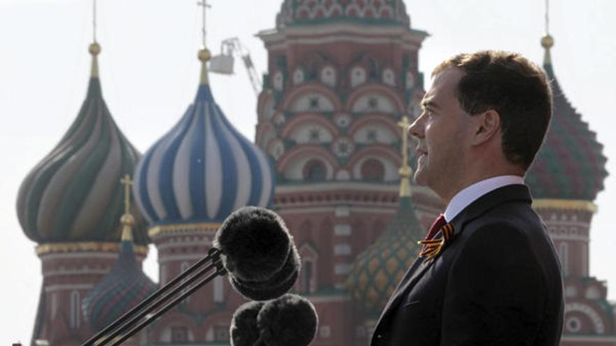 Medvedev durante su discurso en la Plaza Roja de Moscú.