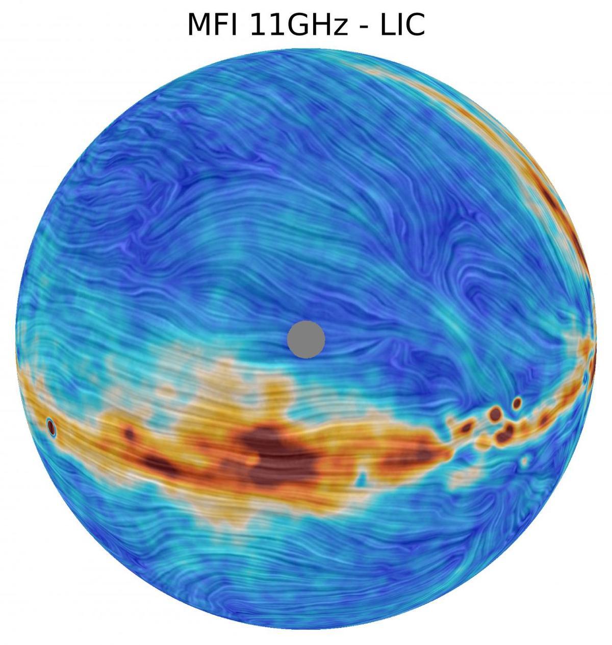 Mapa de la emisión polarizada en microondas en el hemisferio norte  Mapa de la emisión polarizada en microondas en el hemisferio norte medido por Quijote..