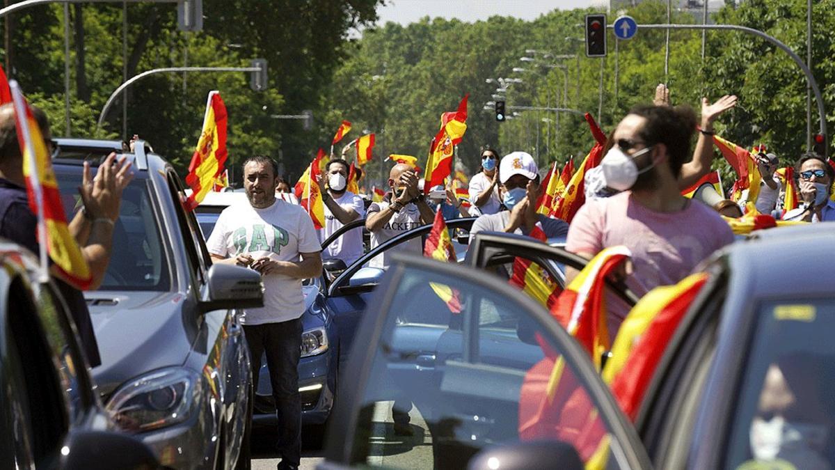 Aspecto de la manifestación convocada por Vox para protestar por la gestión de la pandemia por parte del Gobierno, el pasado 23 de mayo en Madrid