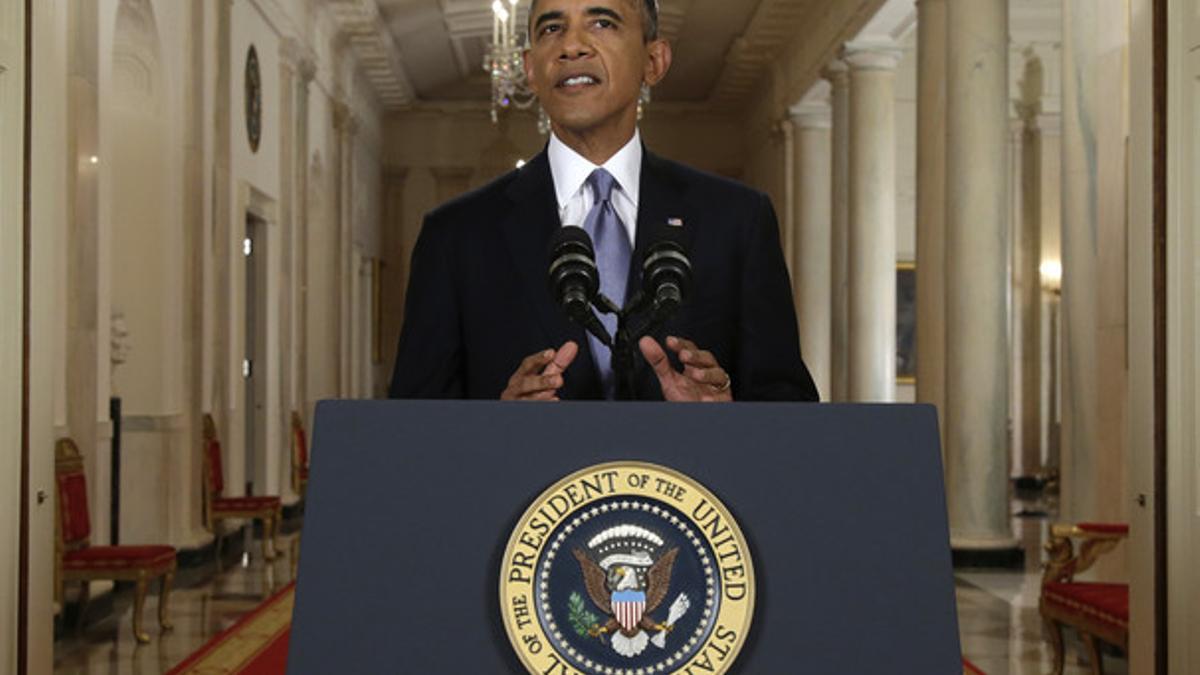 El presidente de EEUU, Barack Obama, durante su discurso televisado a la nación, esta madrugada.