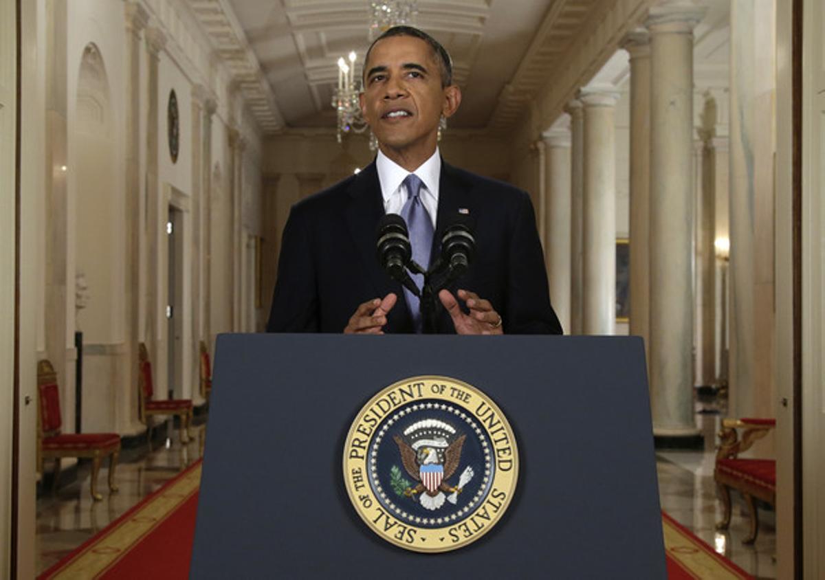 El president dels EUA, Barack Obama, durant el seu discurs televisat a la nació, aquesta matinada. El president dels EUA, Barack Obama, durant el seu discurs televisat a la nació, aquesta matinada.