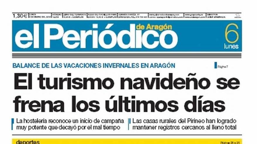 &quot;El turismo navideño se frena los últimos días&quot; en la portada de EL PERIÓDICO DE ARAGÓN