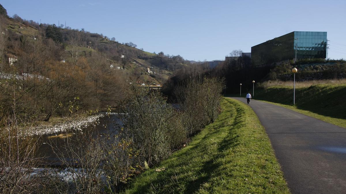 El río Nalón, a su paso por la factoría de Alas Aluminium, donde se produjo el rescate. | F. Rodríguez