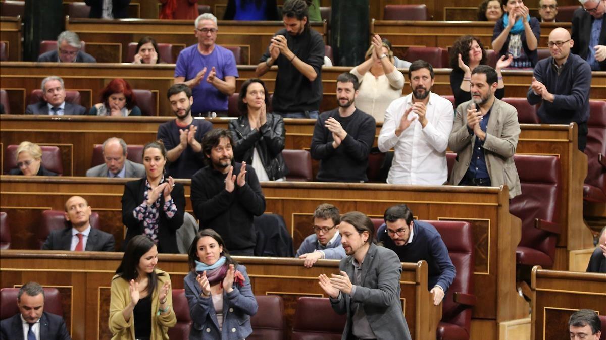 El grupo de Podemos, en el Congreso.