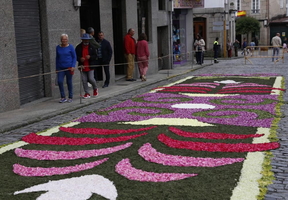 En Gondomar un grupo de voluntarios, fundamentalmente mujeres, trabajó desde hace semanas en la preparación del material para las alfombras que se confeccionaron hoy.