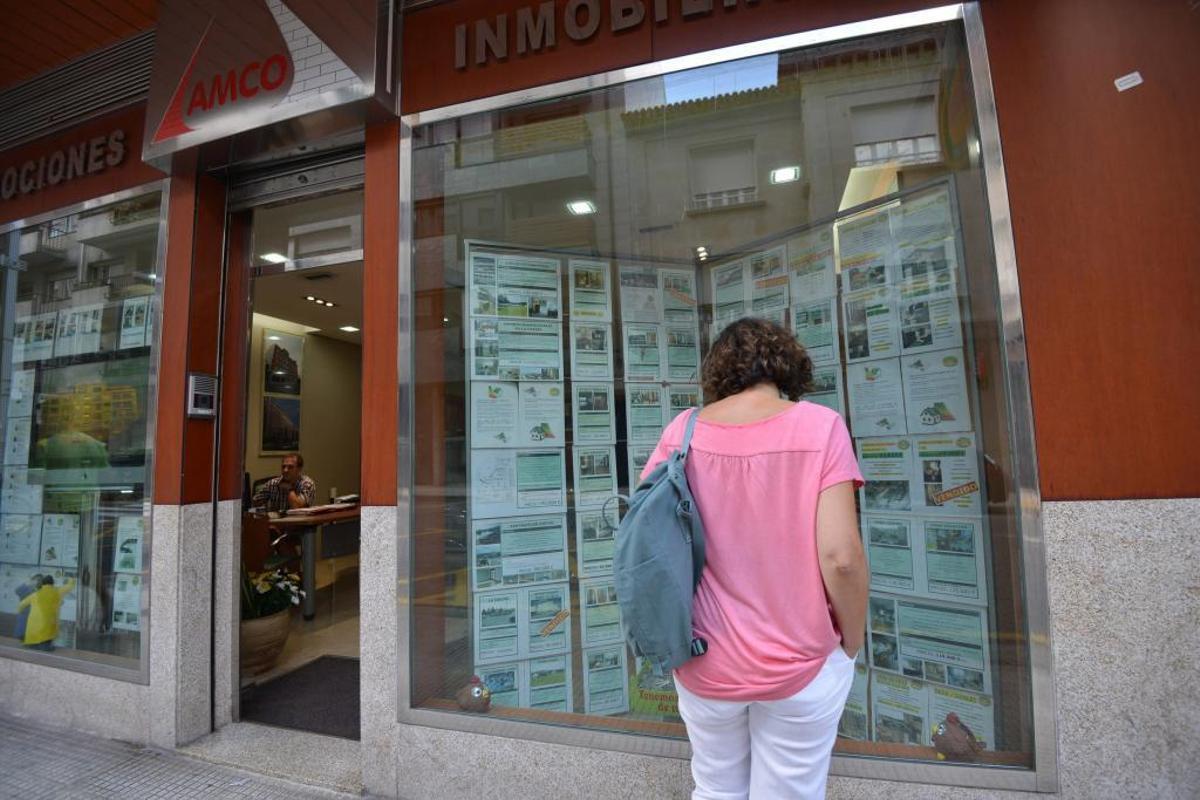 Una cliente ante el escaparate de una inmobiliaria.