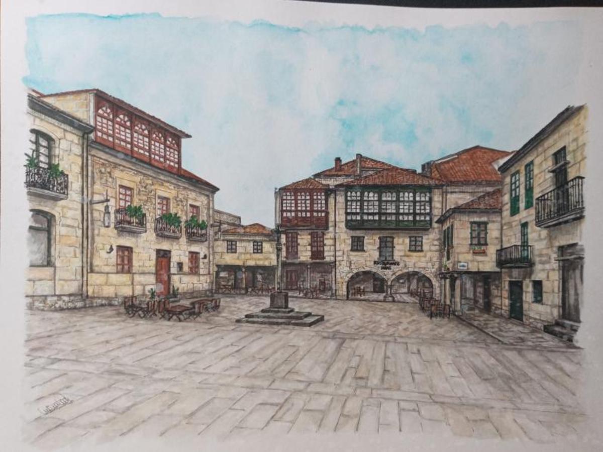 La Praza da Leña es el último dibujo publicado por Cristina Omil en Twitter. | // C. OMIL