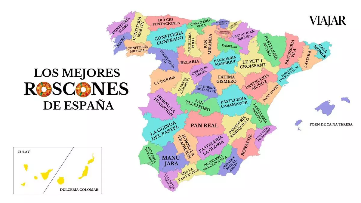 El mapa con los mejores roscones de España, uno por provincia: pastelerías artesanas, obradores con recetas clásicas y sin gluten, y otros rellenos de nata, trufa o pistacho