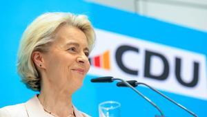 Ursula von der Leyen, en una rueda de prensa en Berlín tras las elecciones europeas.