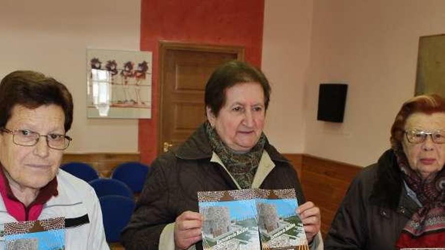 María Aurora Pérez, María Luisa Fernández y Fina Ferrería, de la Asociación de Amas de Casa, ayer, con los carteles de la actividad.