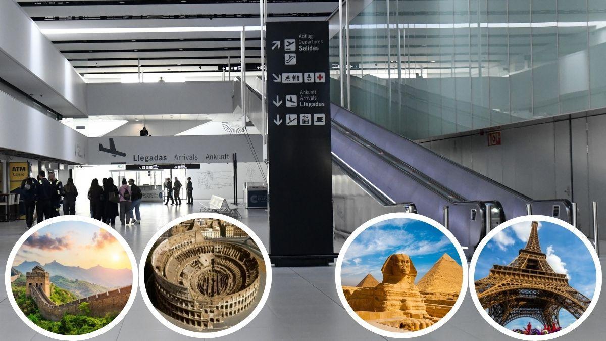 Interior del Aeropuerto Internacional de la Región de Murcia. En detalle, algunos de los destinos internacionales favoritos y que más crecen entre los turistas murcianos.
