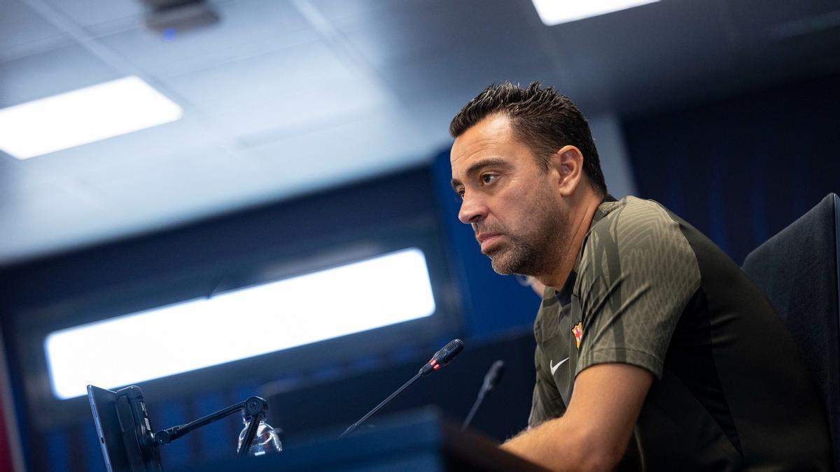 Xavi, durante su rueda de prensa en la Ciutat Esportiva