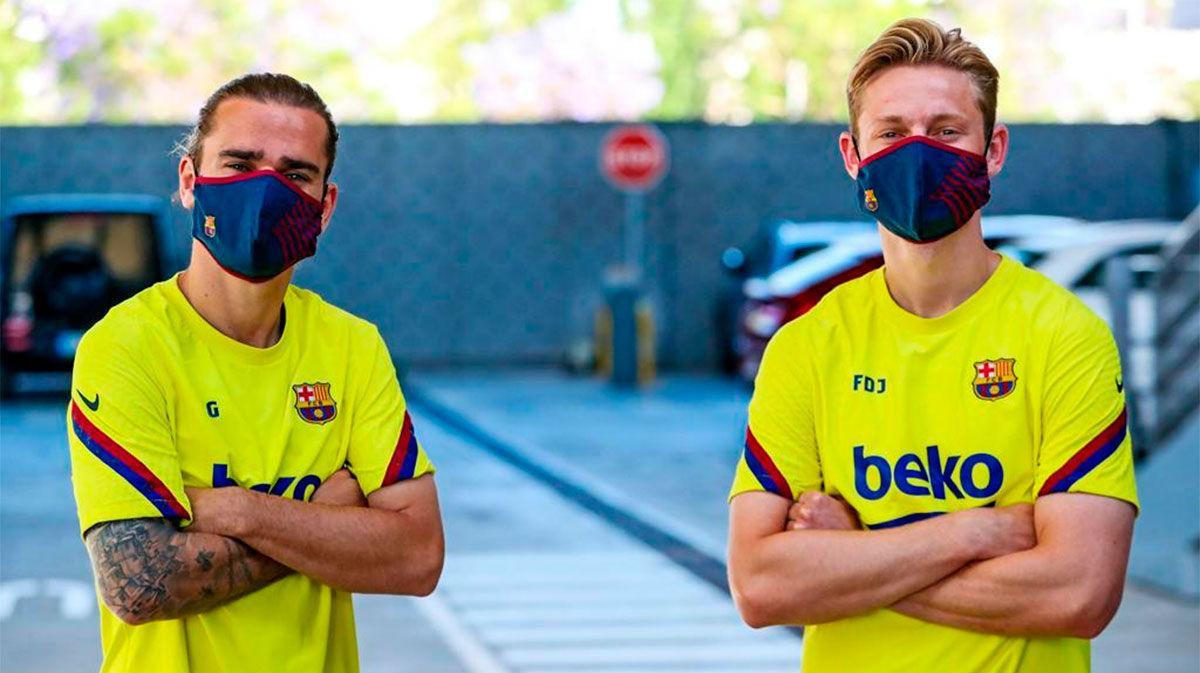 Así han estrenado los jugadores las nuevas mascarillas del Barça