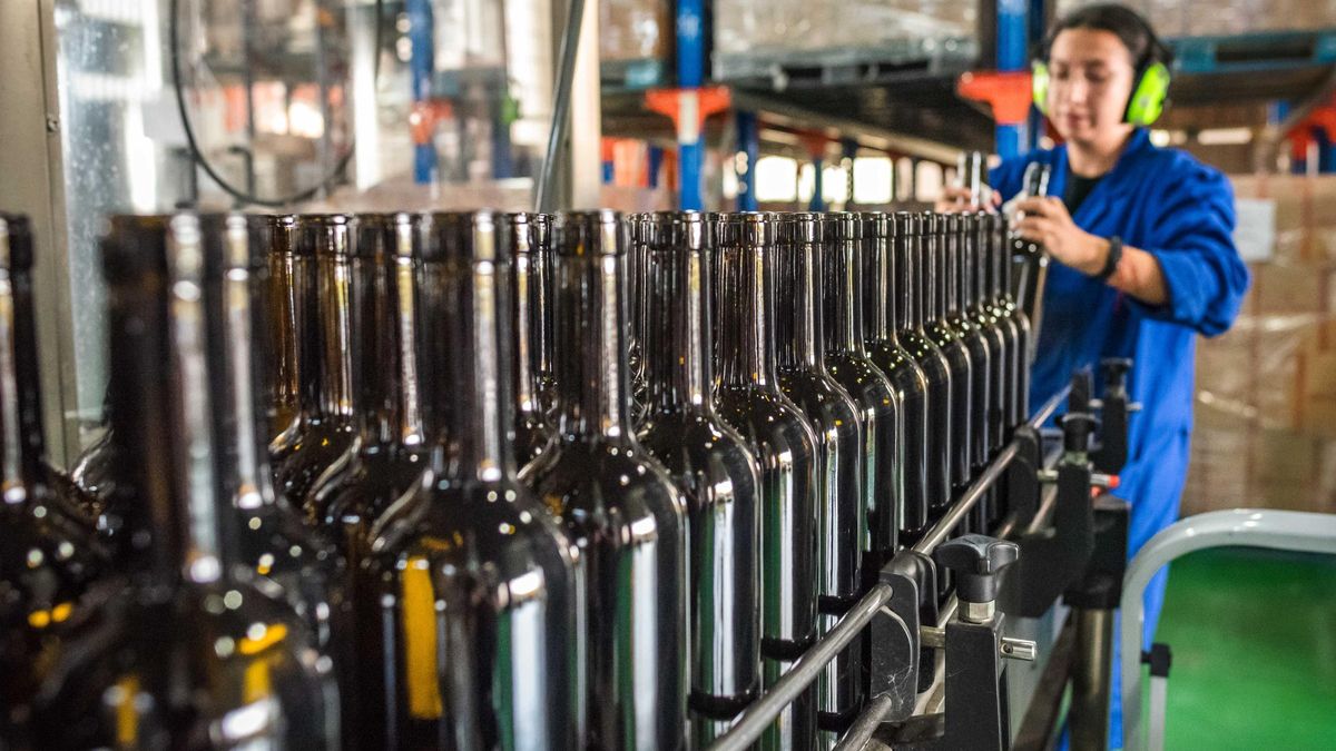 Una trabajadora en una embotelladora de vinos en Tenerife