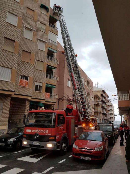 Las fuertes rachas de viento han provocado la caída de cascotes, árboles y toldos en la Vega Baja y la intervención de la Policía Local y Bomberos en Torrevieja y Orihuela