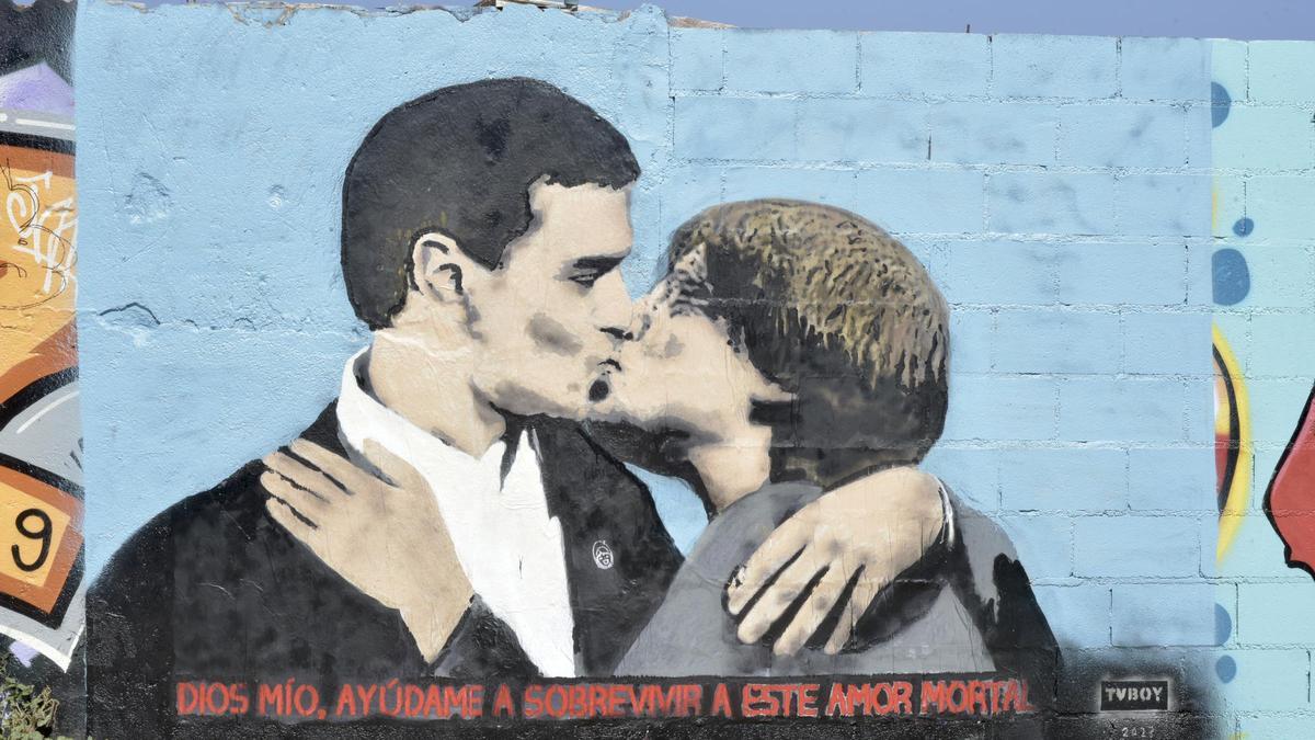 Un mural irónico sobre el pacto Sánchez-Puigdemont