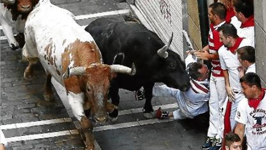 Els toros de Jandilla van deixar un rastre d&#039;onze ferits en el primer encierro de les festes de Pamplona.