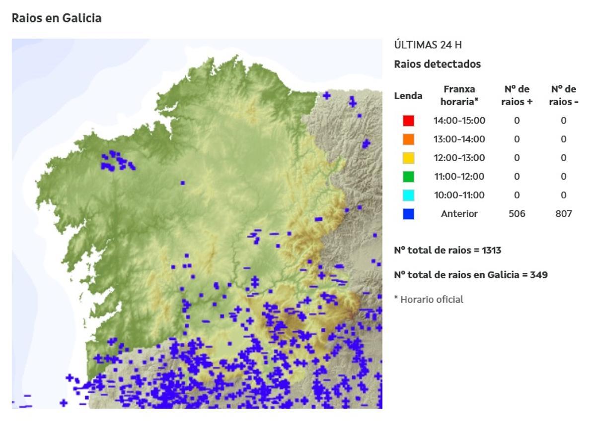Mapa de rayos correspondiente a esta pasada madrugada.