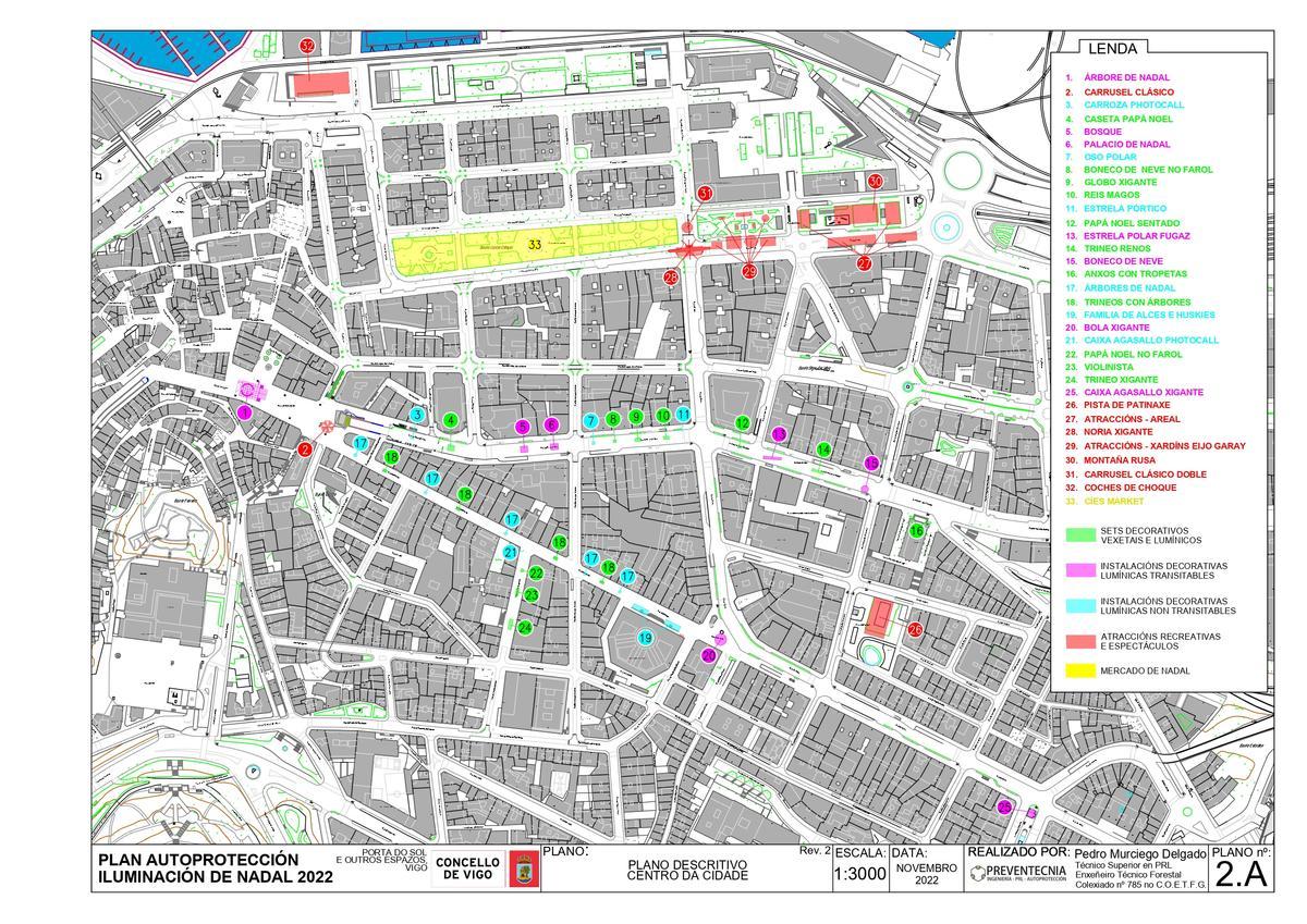 Plano de la Navidad en Vigo 2022.