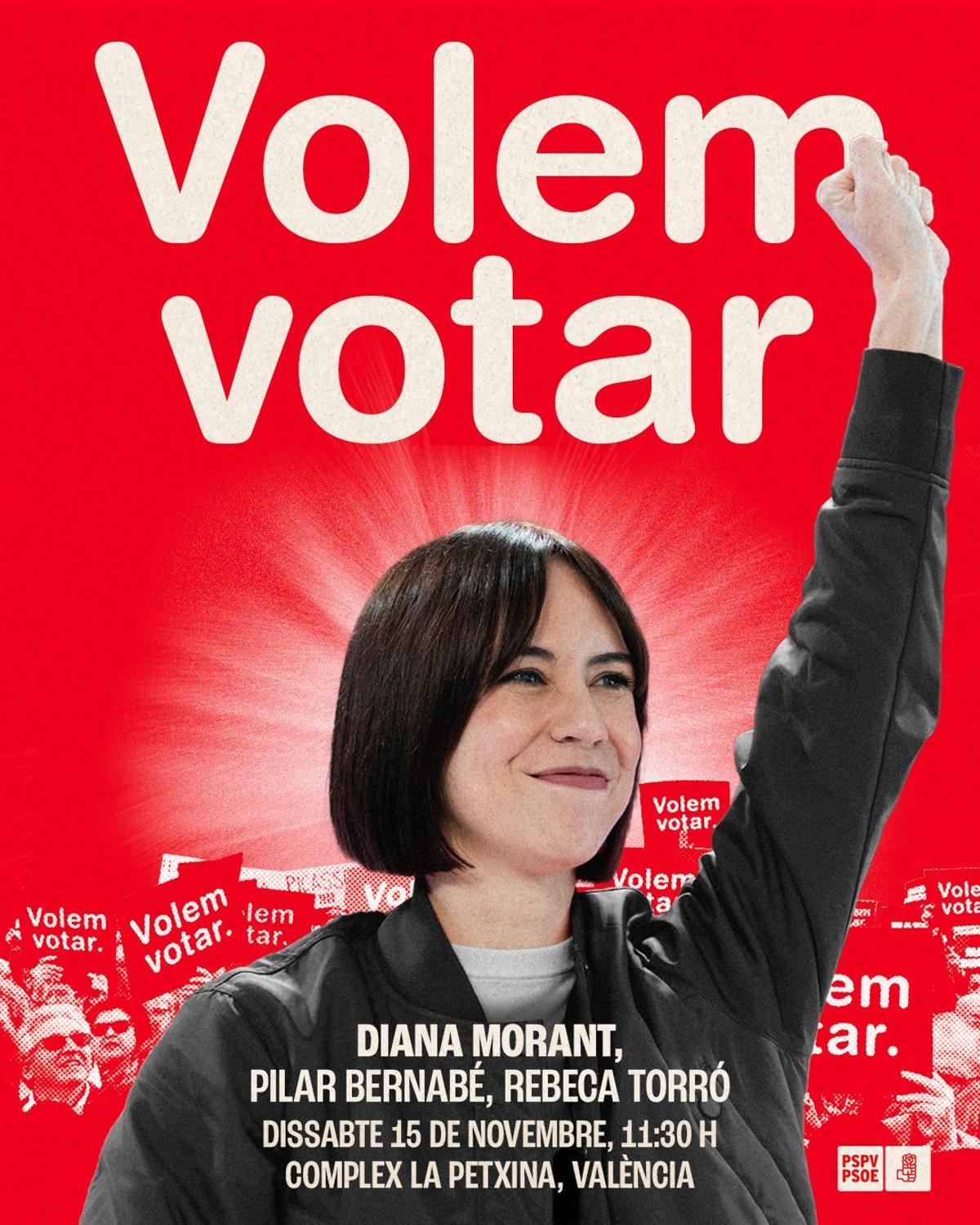 El cartel que convoca el acto 'Volem votar' del sábado con Diana Morant
