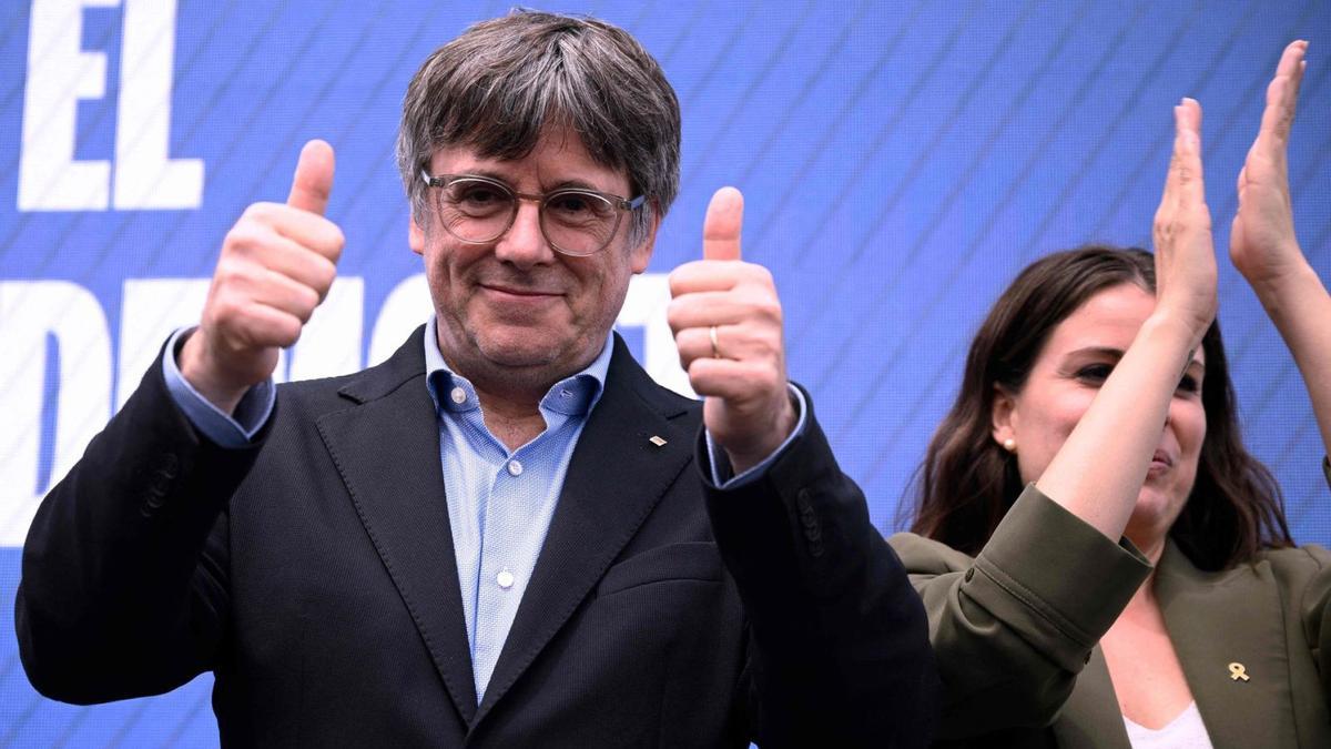 Puigdemont, en un acto electoral en Argelers, el pasado mayo