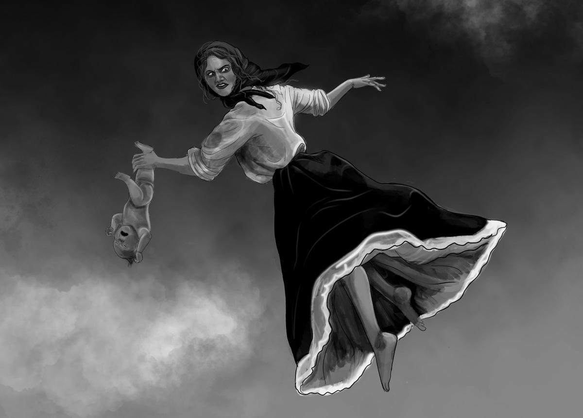 Fragmento de una ilustración de Carla, 'Talamaletina', Fernández en la obra 'María García, la hechicera de Terore'